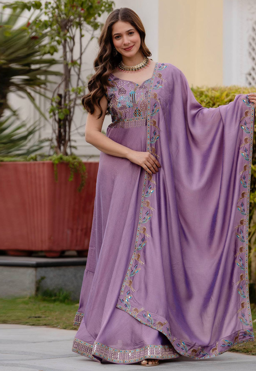 Lavender Silk Readymade Anarkali Suit 324728