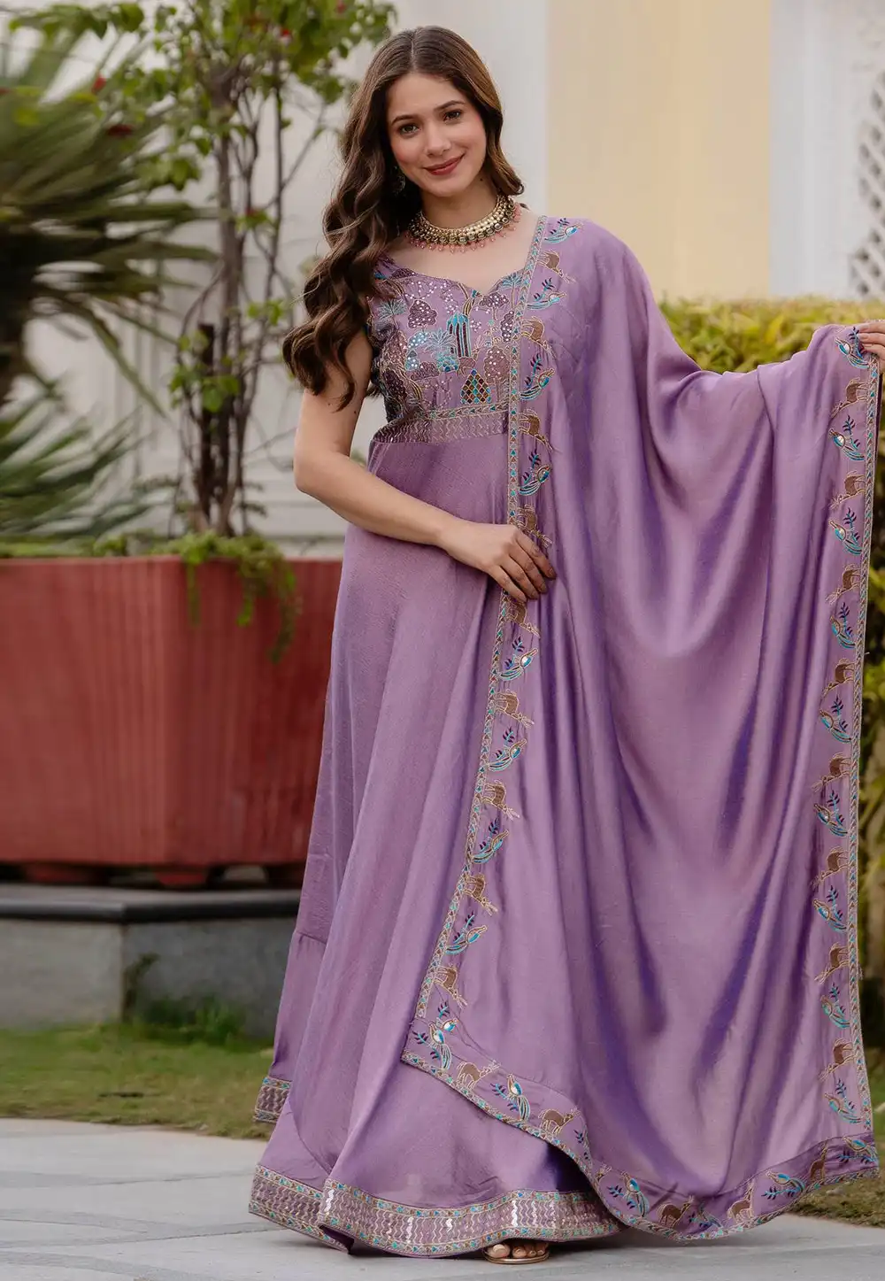 Lavender Silk Readymade Anarkali Suit 324728