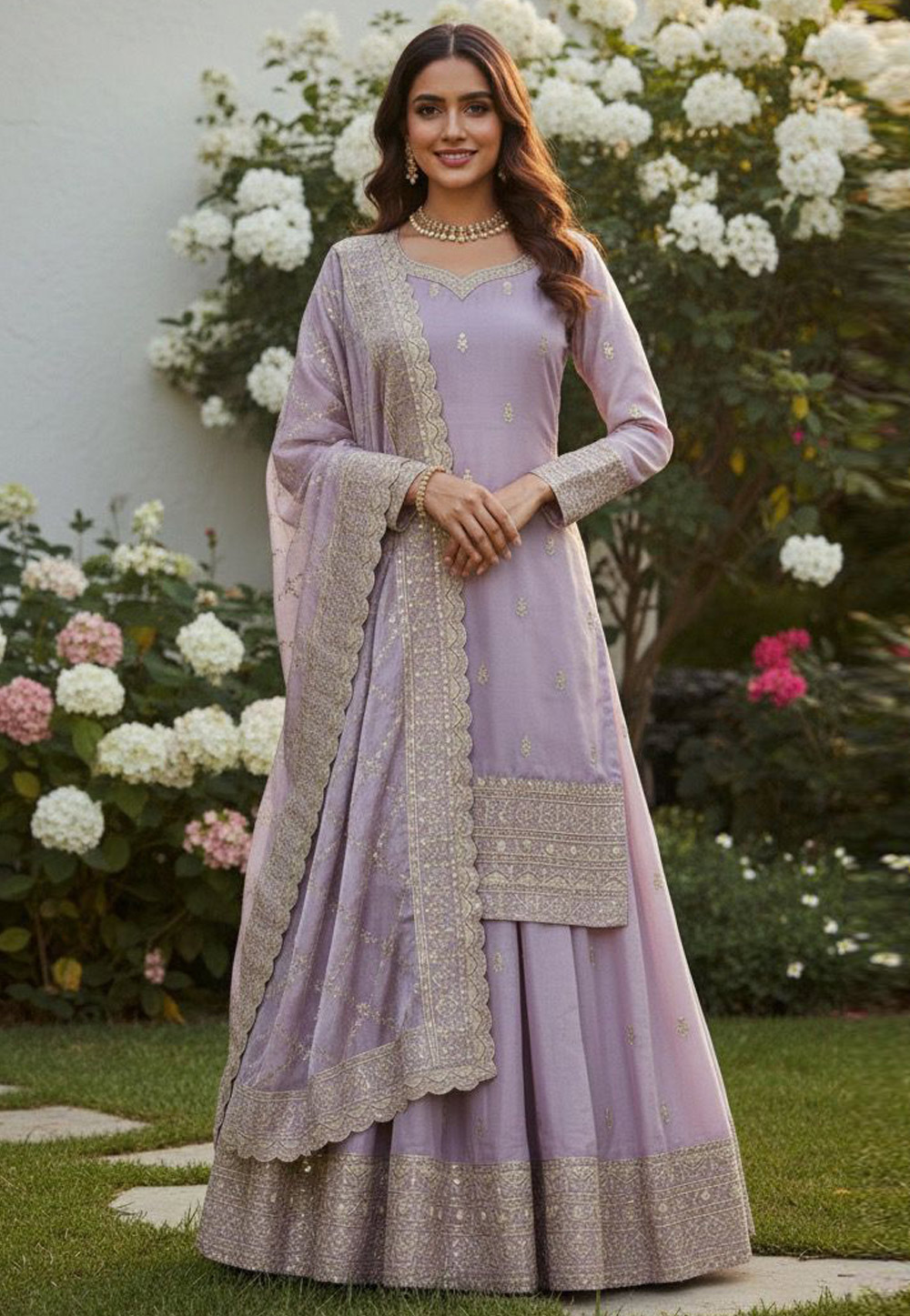 Lavender Silk Readymade Gharara Suit 325544