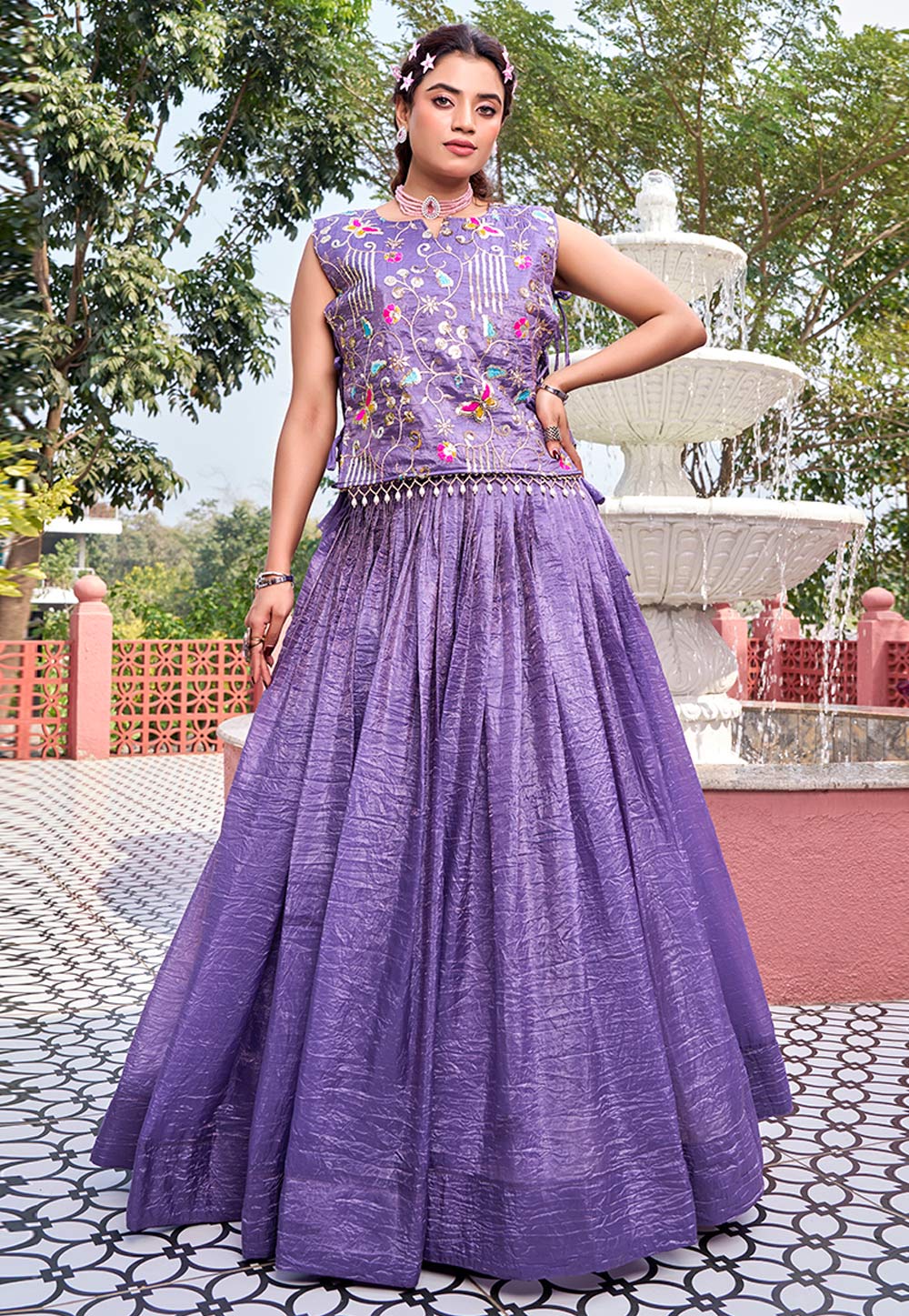 Lavender Silk Readymade Long Choli Lehenga 325902