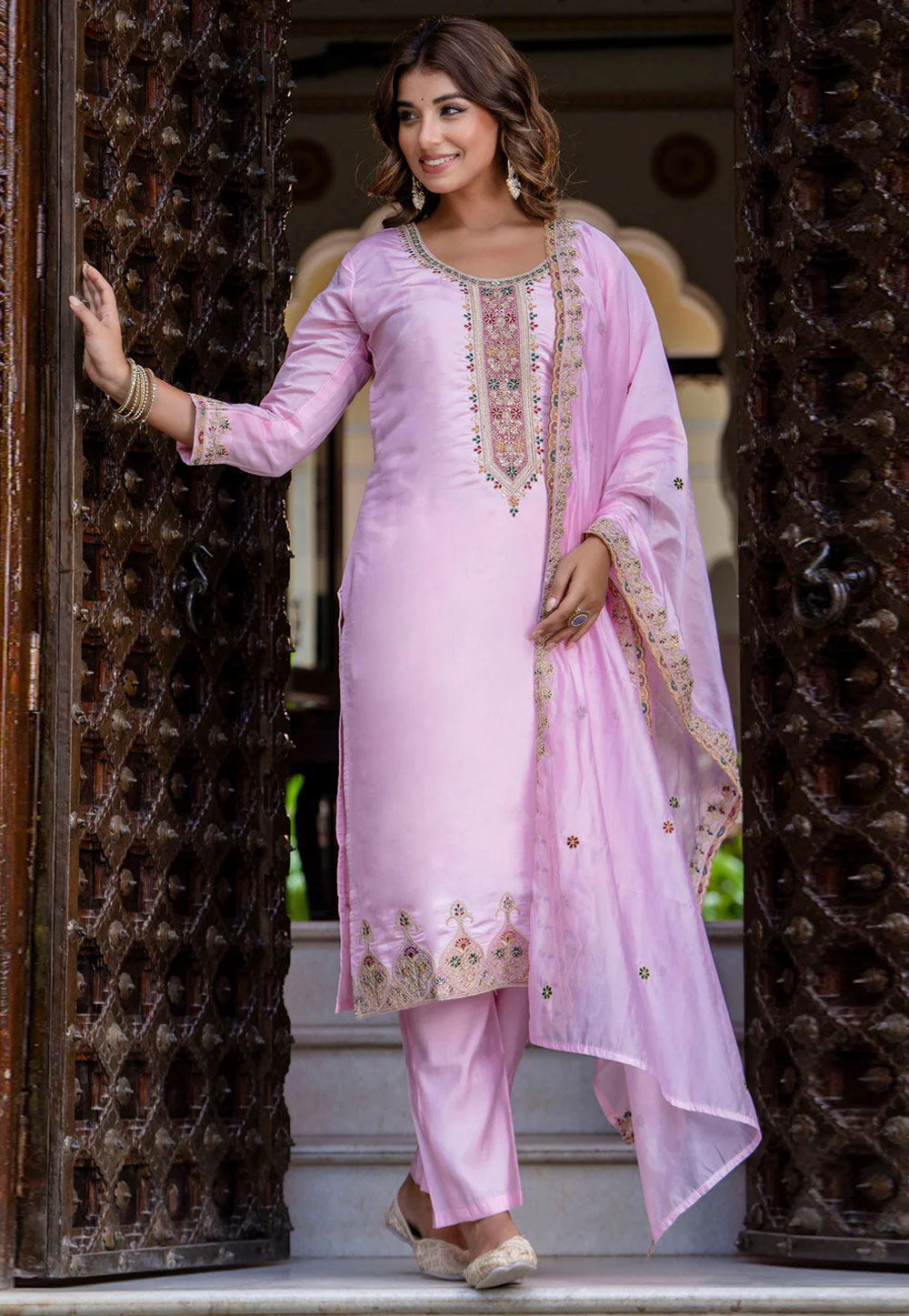 Lavender Silk Readymade Pakistani Suit 309266