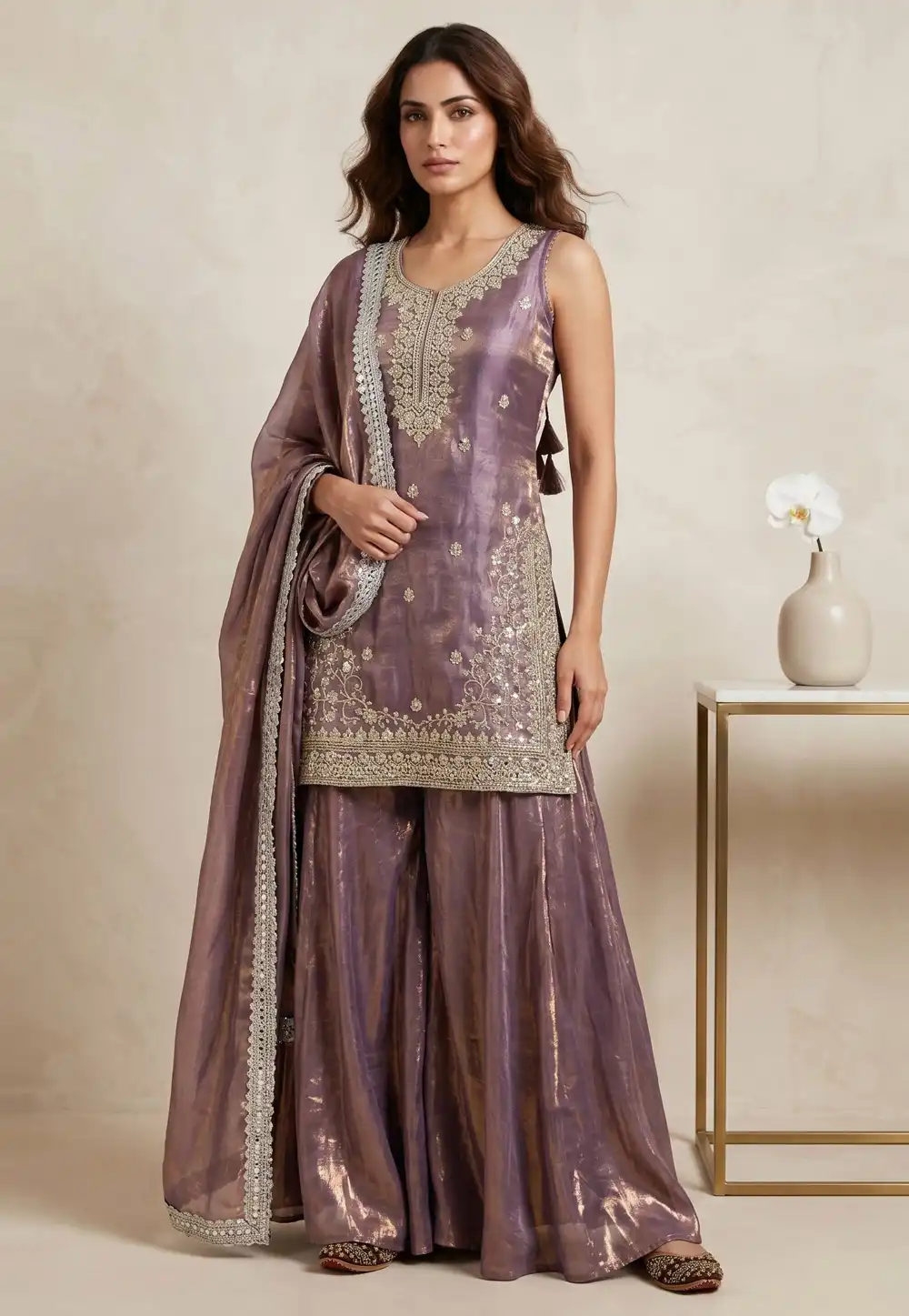 Lavender Silk Readymade Pakistani Suit 330348