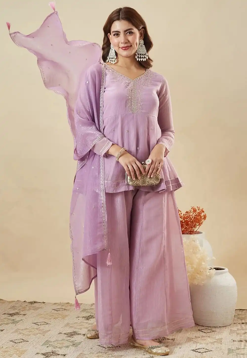 Lavender Silk Readymade Pakistani Suit 329021
