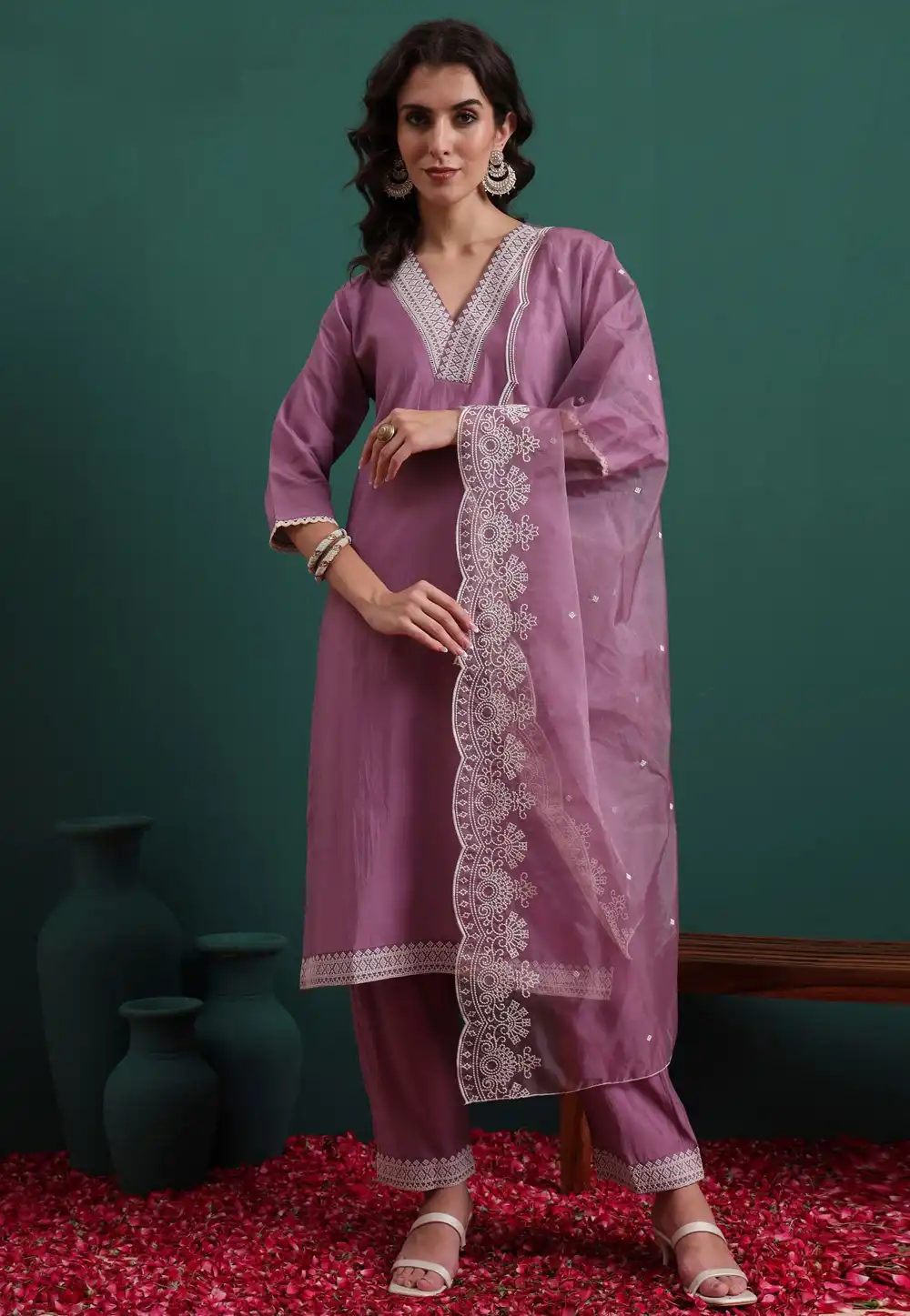 Lavender Silk Readymade Pakistani Suit 324500