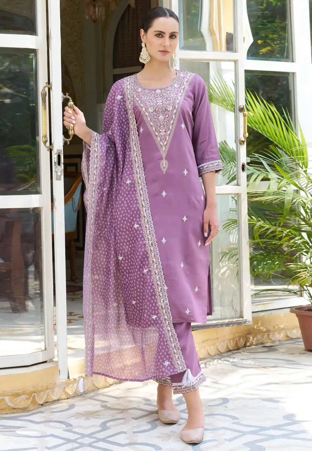 Lavender Silk Readymade Pakistani Suit 325530