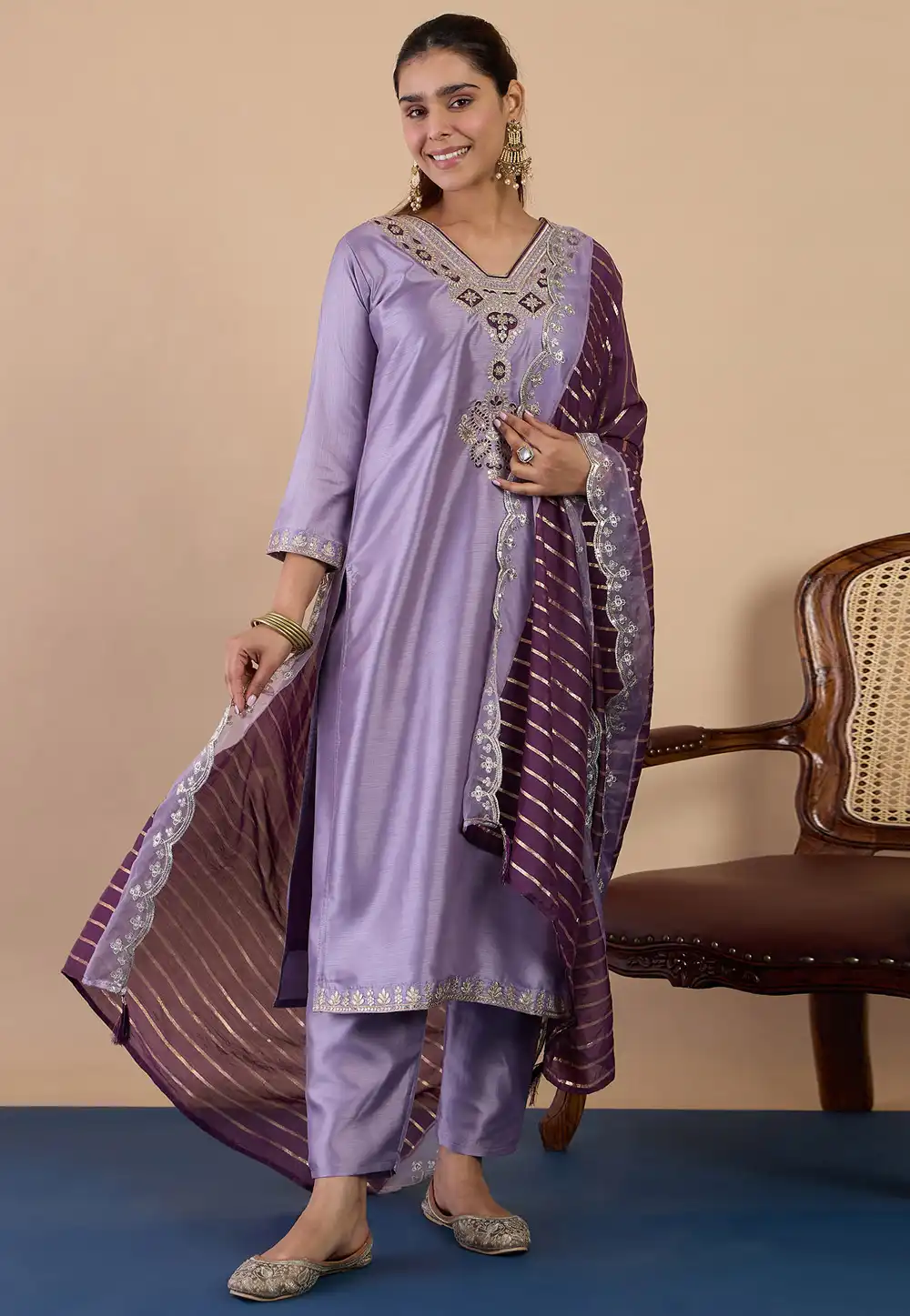 Lavender Silk Readymade Pakistani Suit 328778