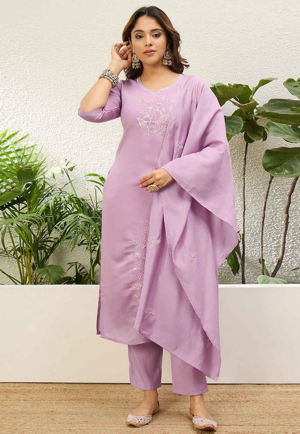Lavender Silk Readymade Pakistani Suit 329580