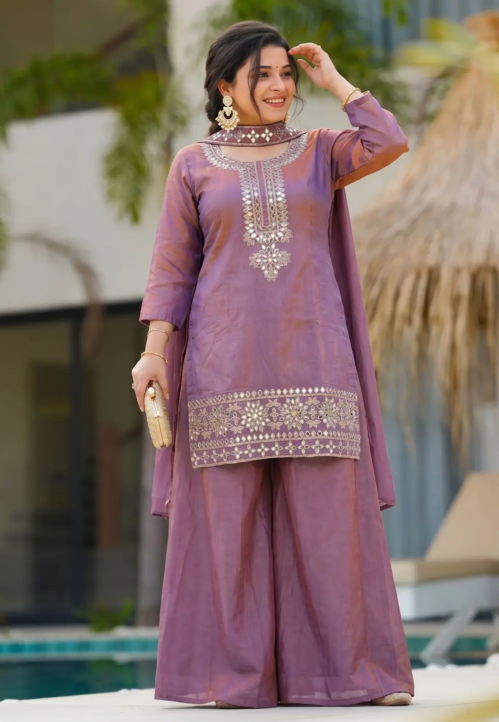 Lavender Silk Readymade Pakistani Suit 333773