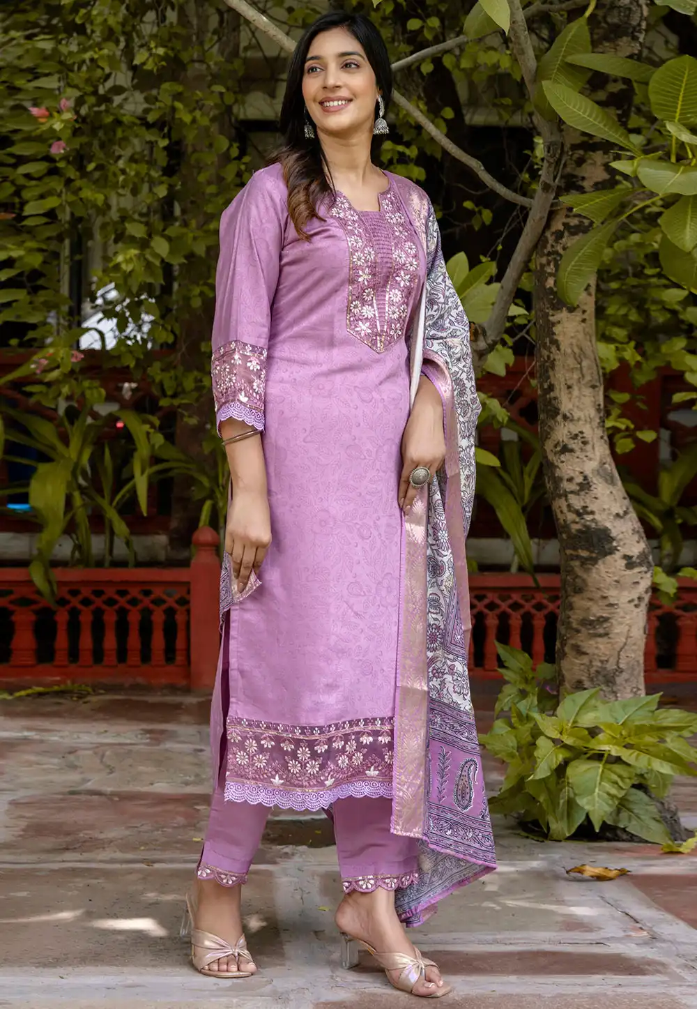 Lavender Silk Readymade Pakistani Suit 329968