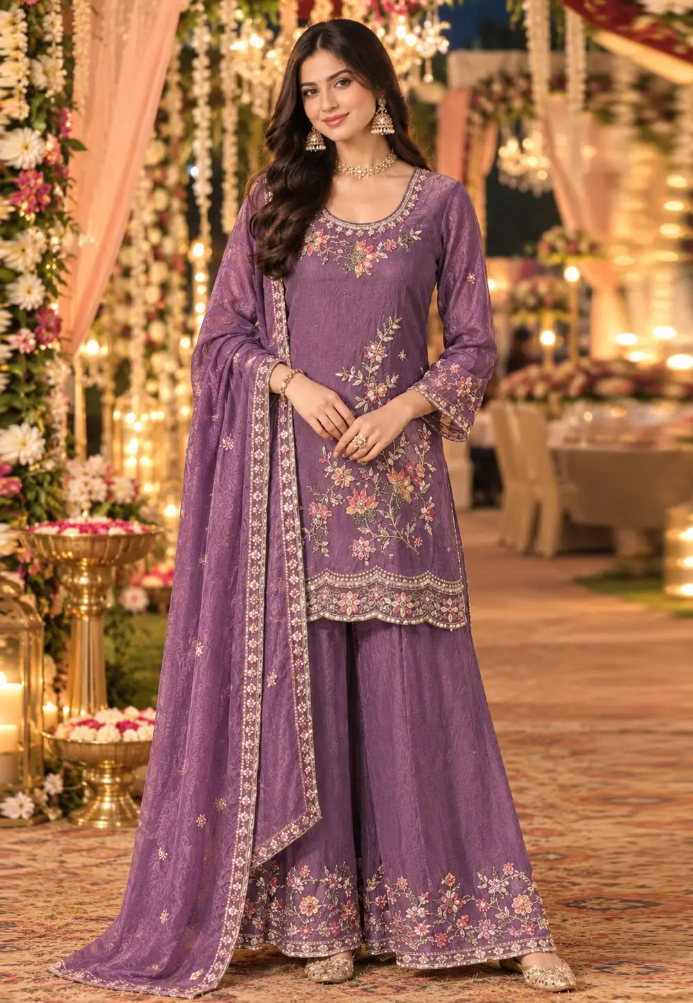 Lavender Silk Readymade Pakistani Suit 337168