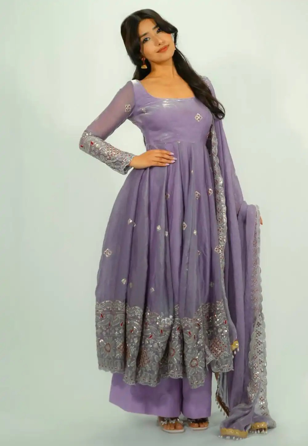 Lavender Silk Readymade Palazzo Suit 330424