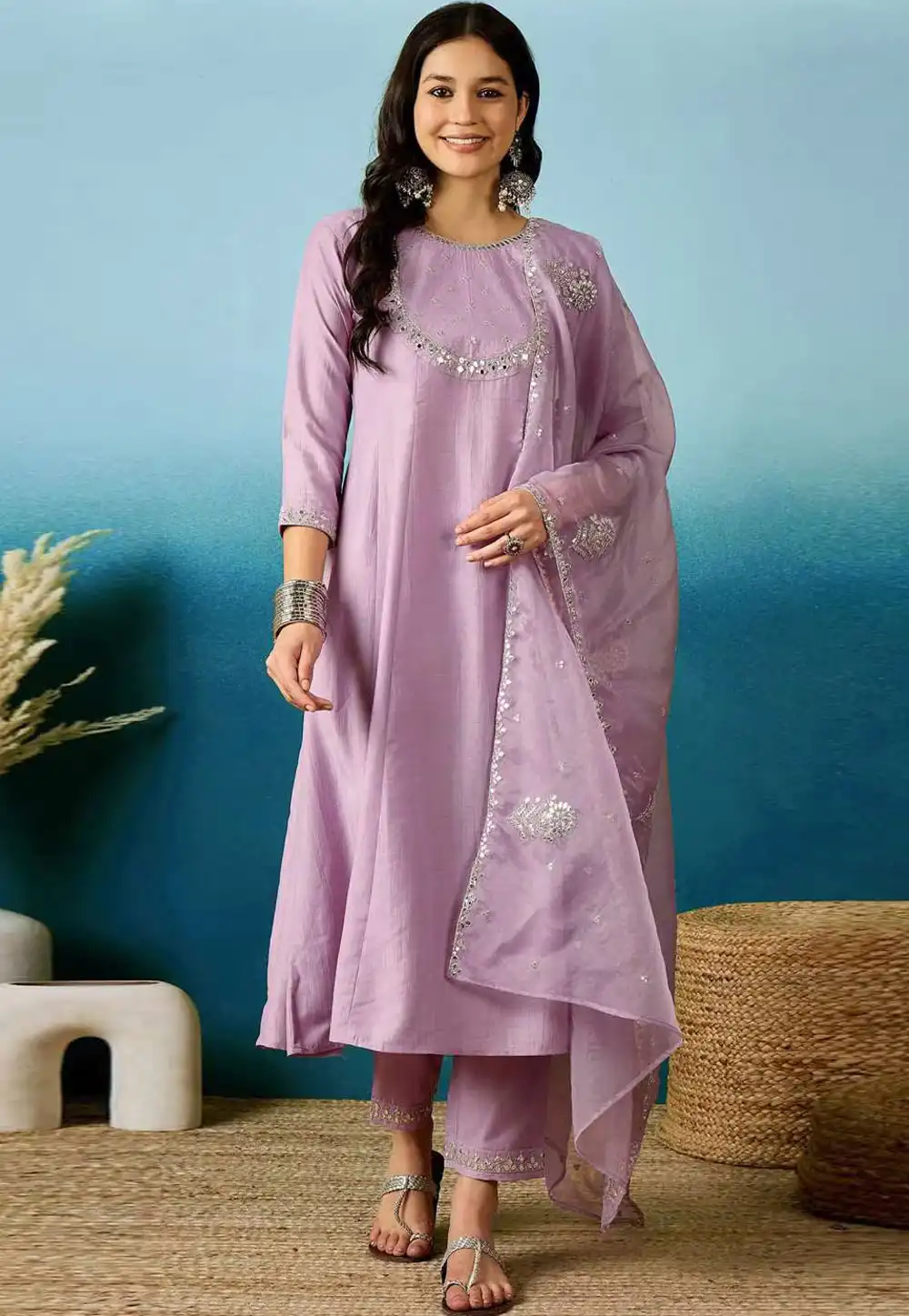 Lavender Silk Readymade Pant Style Suit 310309