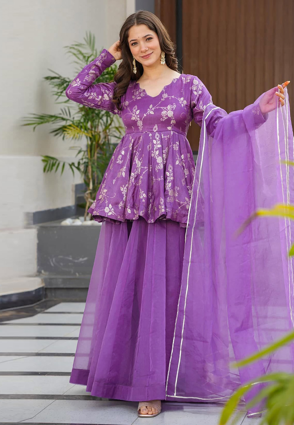 Lavender Silk Readymade Sharara Suit 320740