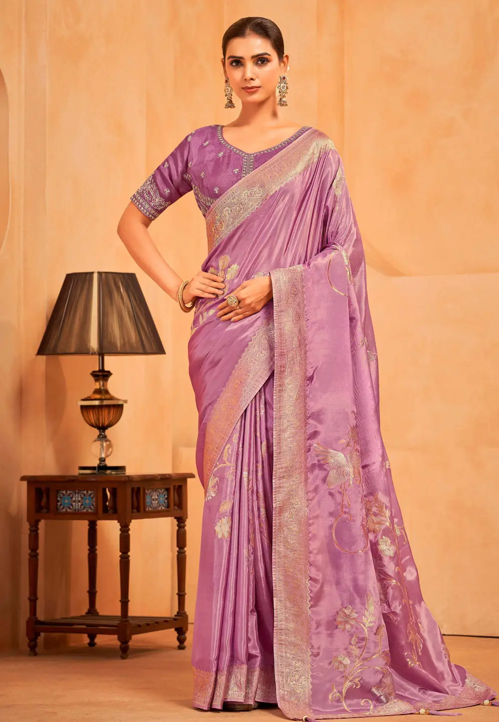 Lavender Silk Saree With Blouse 335803