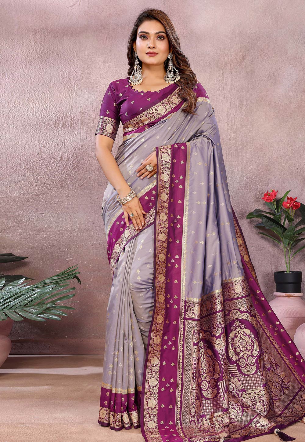 Lavender Silk Saree With Blouse 312673