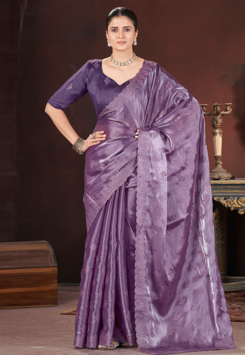 Lavender Silk Saree With Blouse 308871
