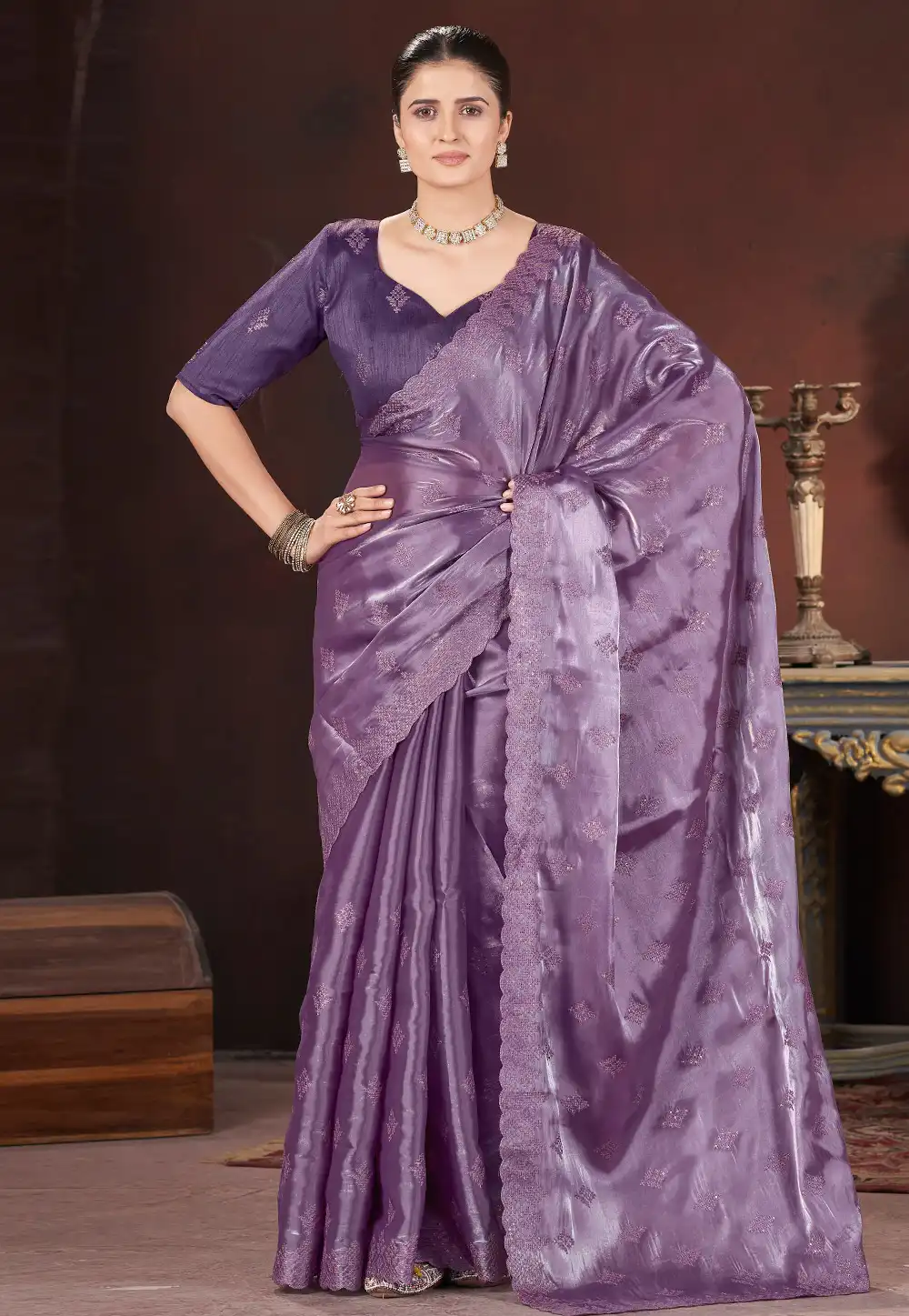 Lavender Silk Saree With Blouse 308871