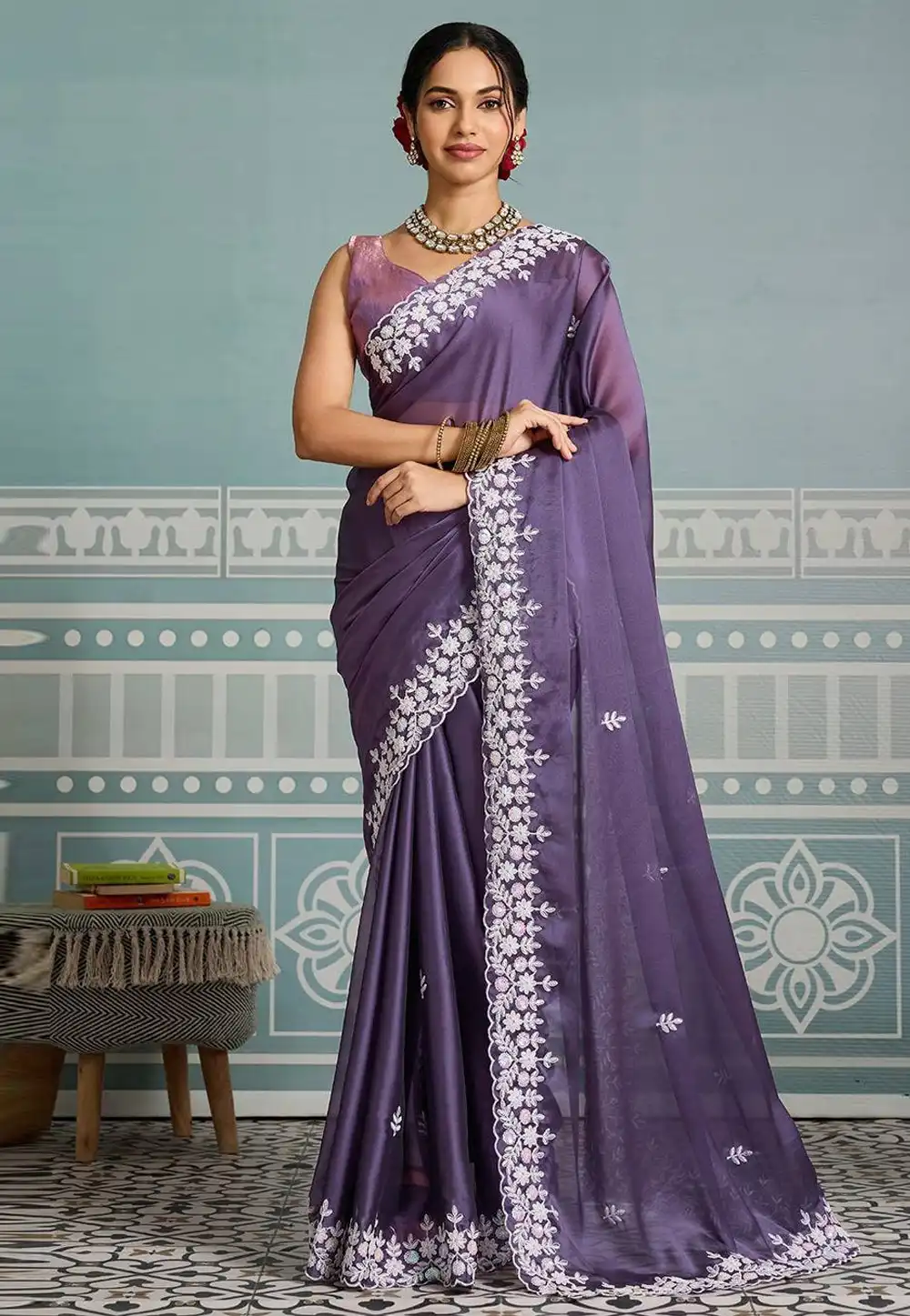 Lavender Silk Saree With Blouse 317566
