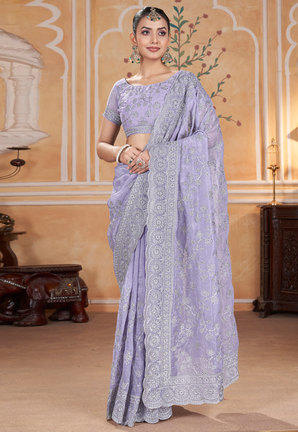 Lavender Silk Saree With Blouse 309410