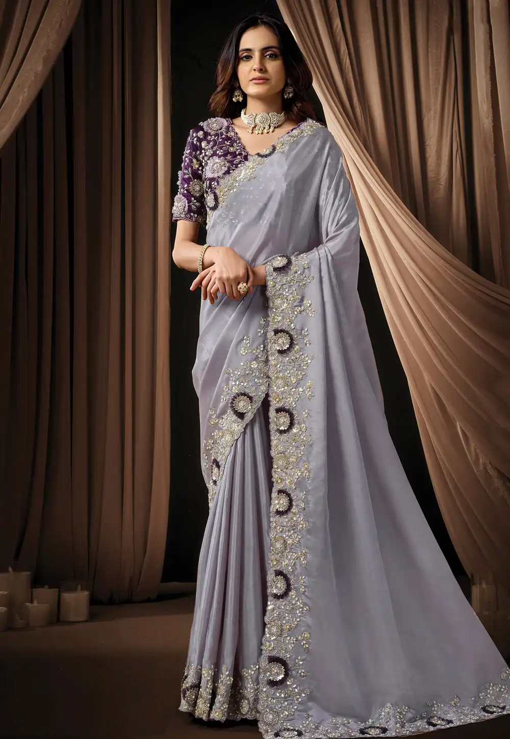 Lavender Silk Saree With Blouse 325748