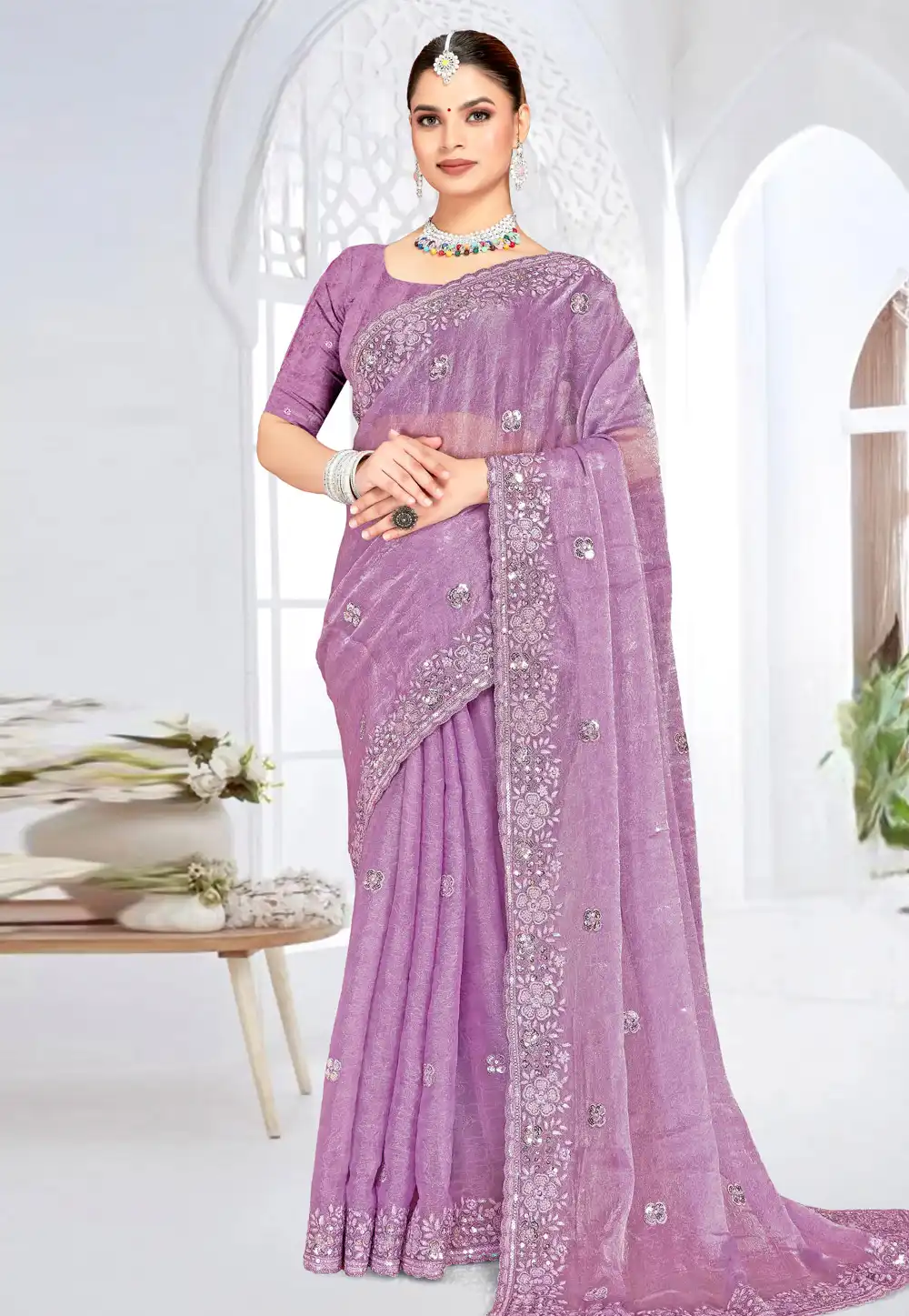 Lavender Silk Saree With Blouse 317586