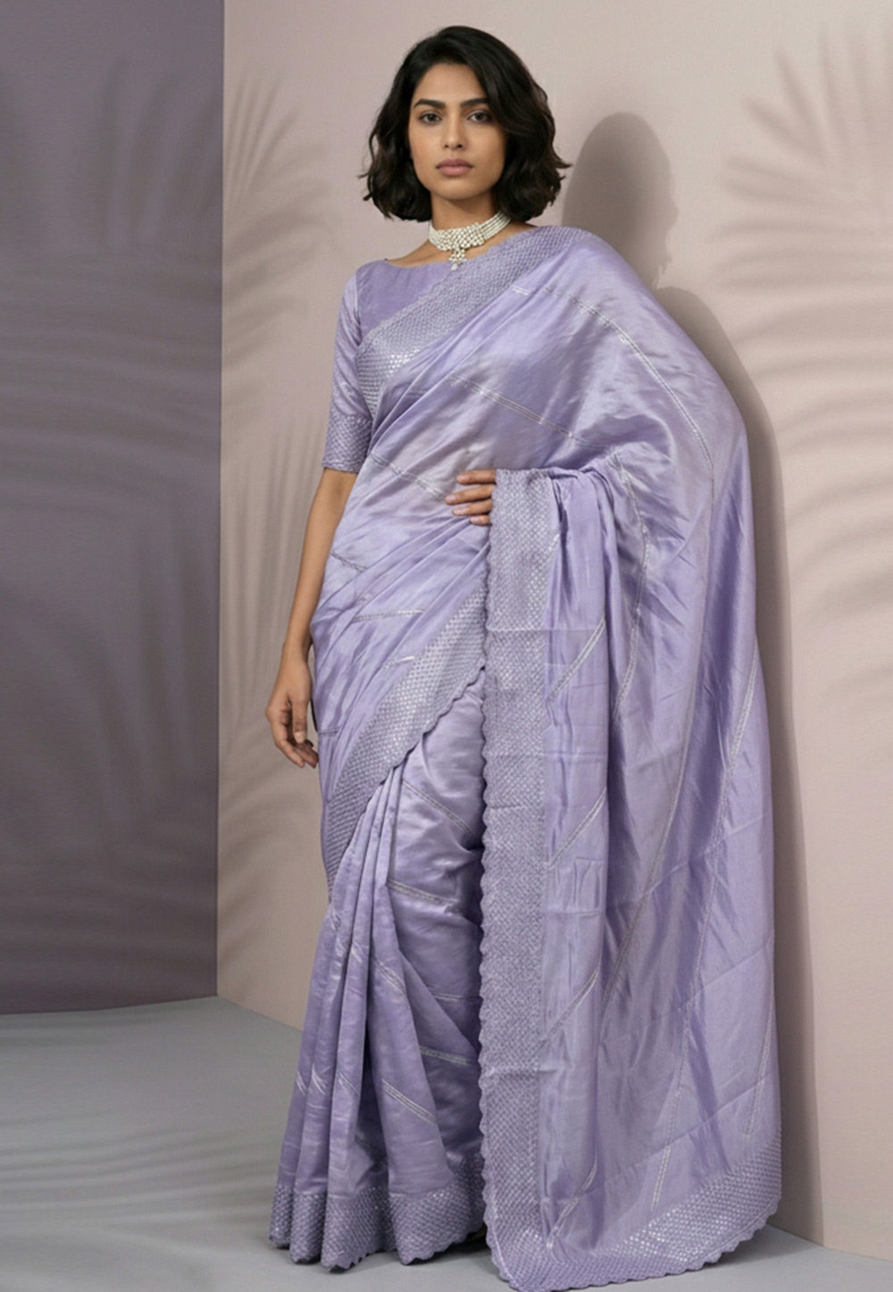 Lavender Silk Saree With Blouse 329007