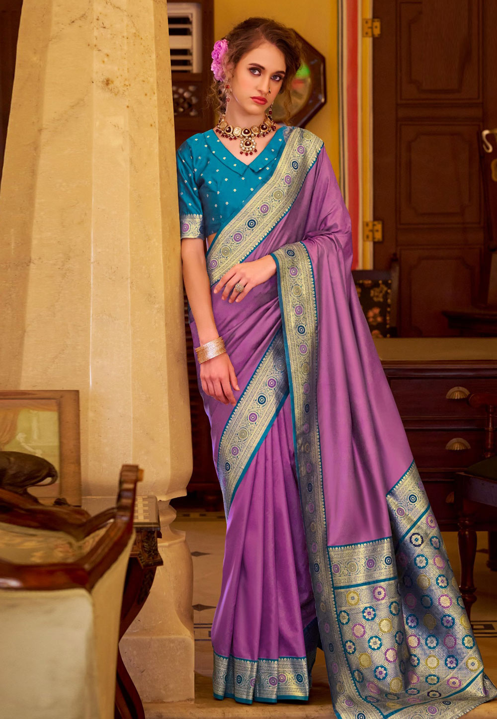 Lavender Silk Saree With Blouse 320727