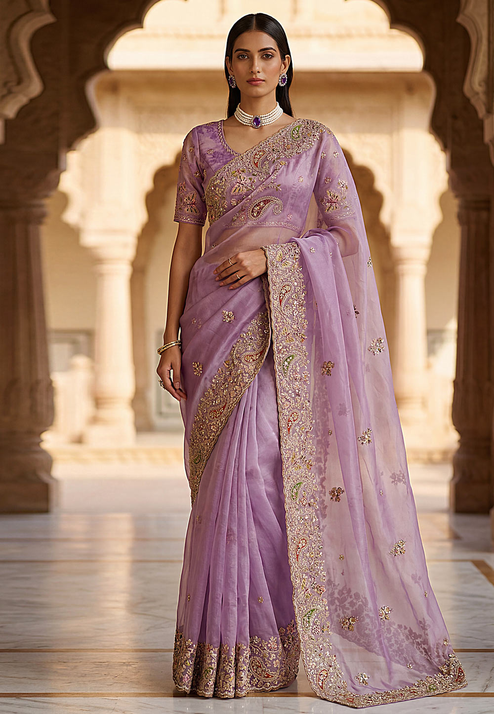 Lavender Silk Saree With Blouse 327655