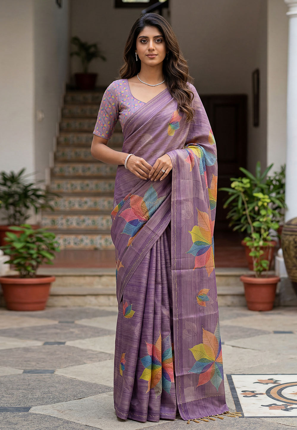 Lavender Silk Saree With Blouse 327486