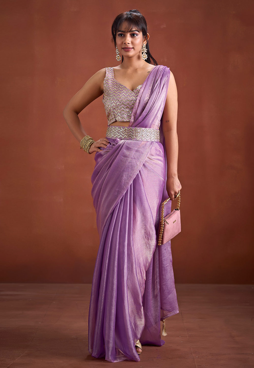 Lavender Silk Saree With Blouse 327764