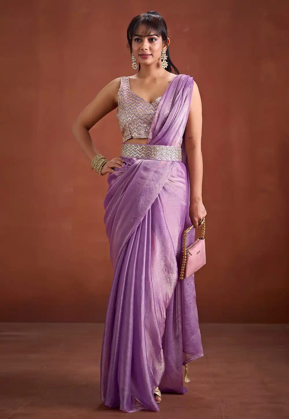 Lavender Silk Saree With Blouse 327764