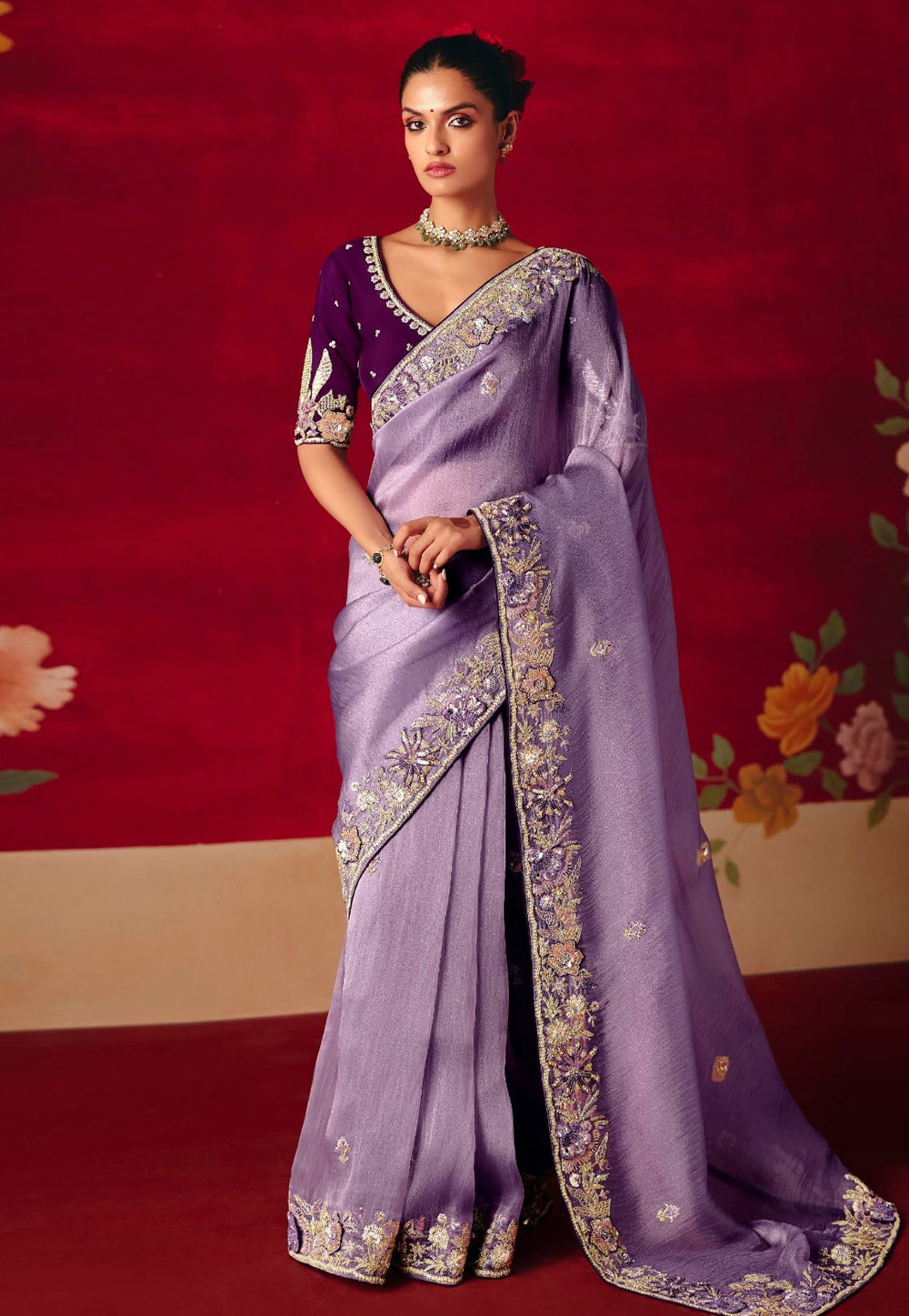 Lavender Silk Saree With Blouse 322030