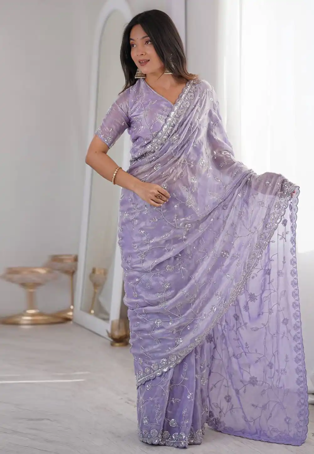 Lavender Silk Saree With Blouse 327137