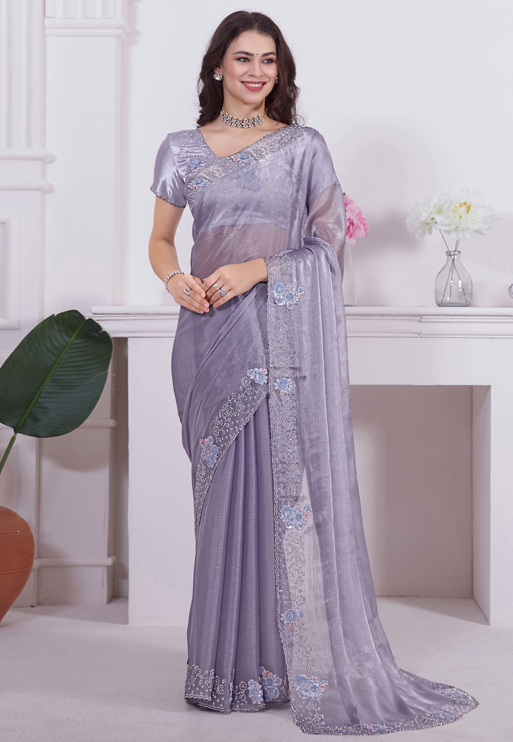 Lavender Silk Saree With Blouse 284545