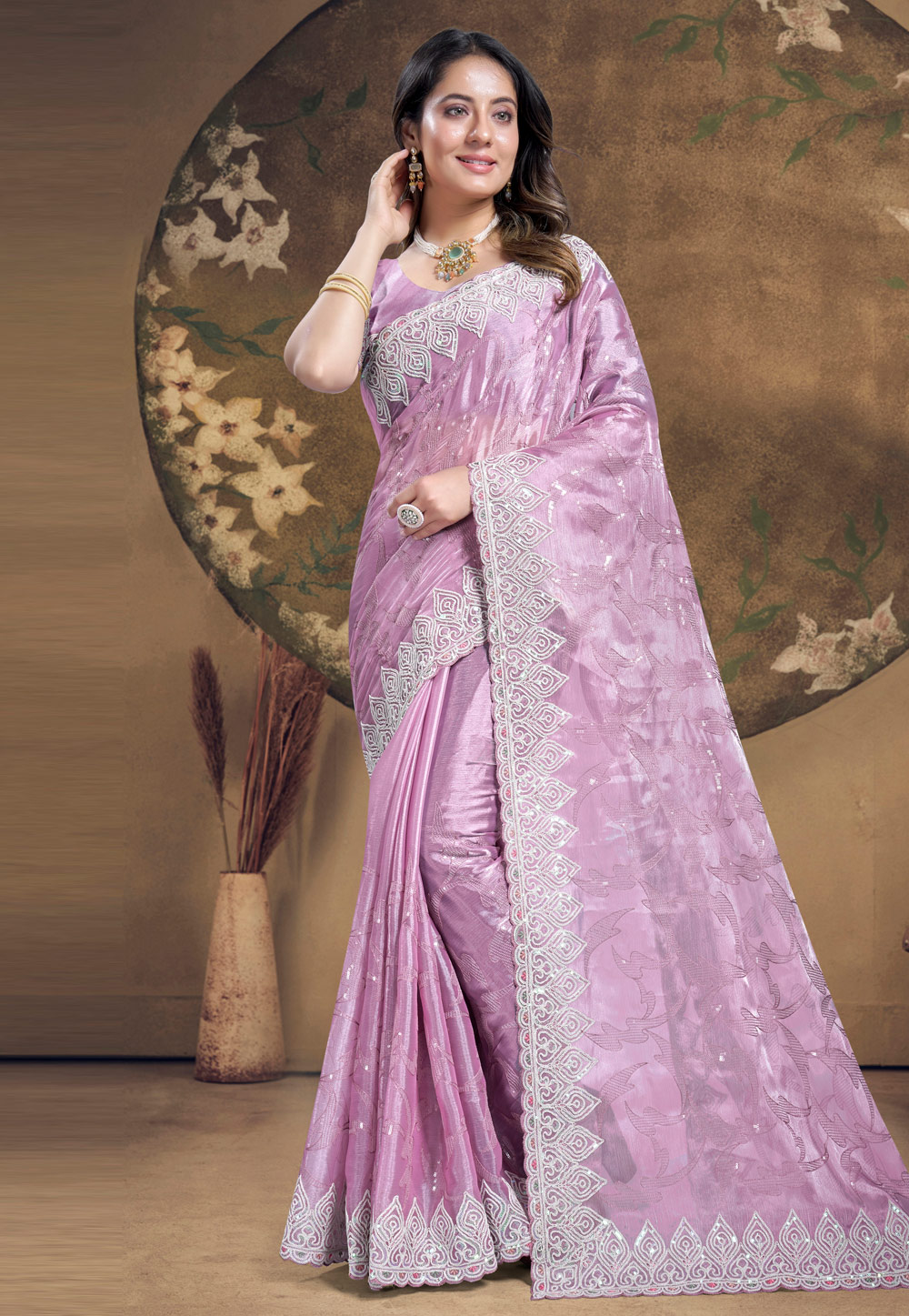 Lavender Silk Saree With Blouse 285619