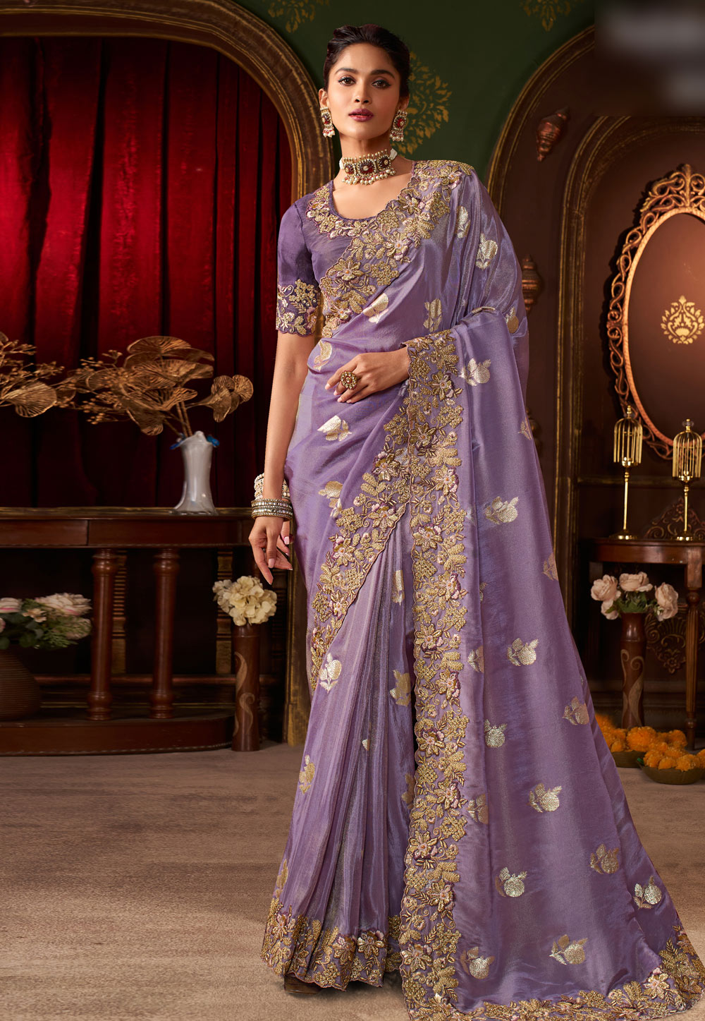 Lavender Silk Saree With Blouse 321670