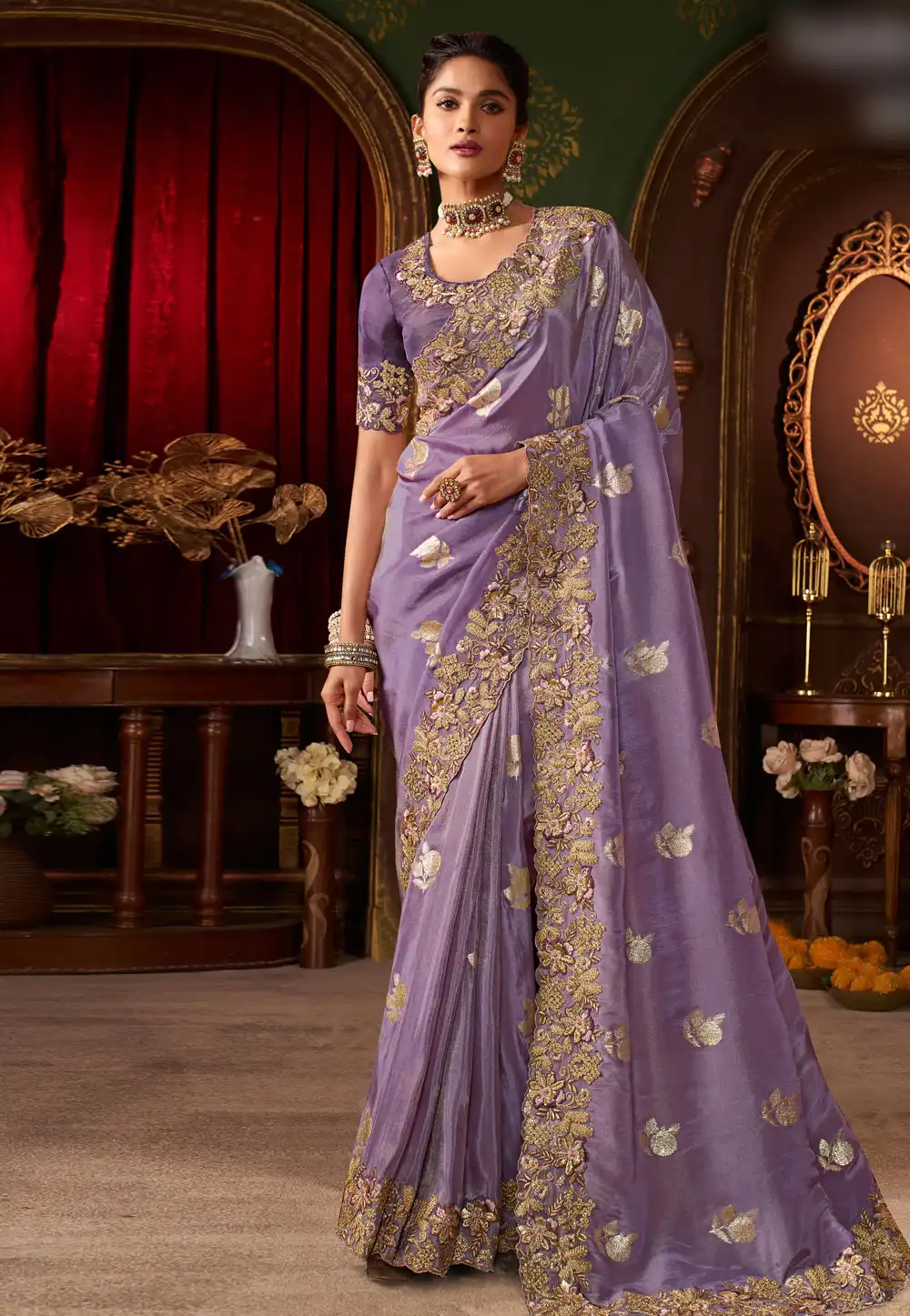 Lavender Silk Saree With Blouse 321670
