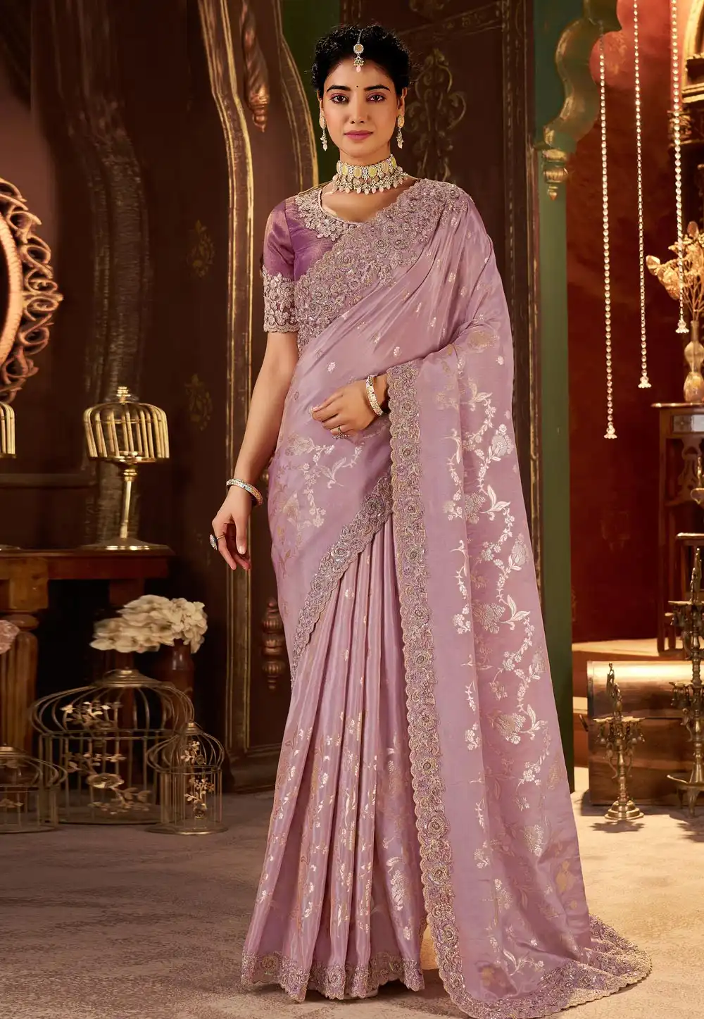 Lavender Silk Saree With Blouse 321683