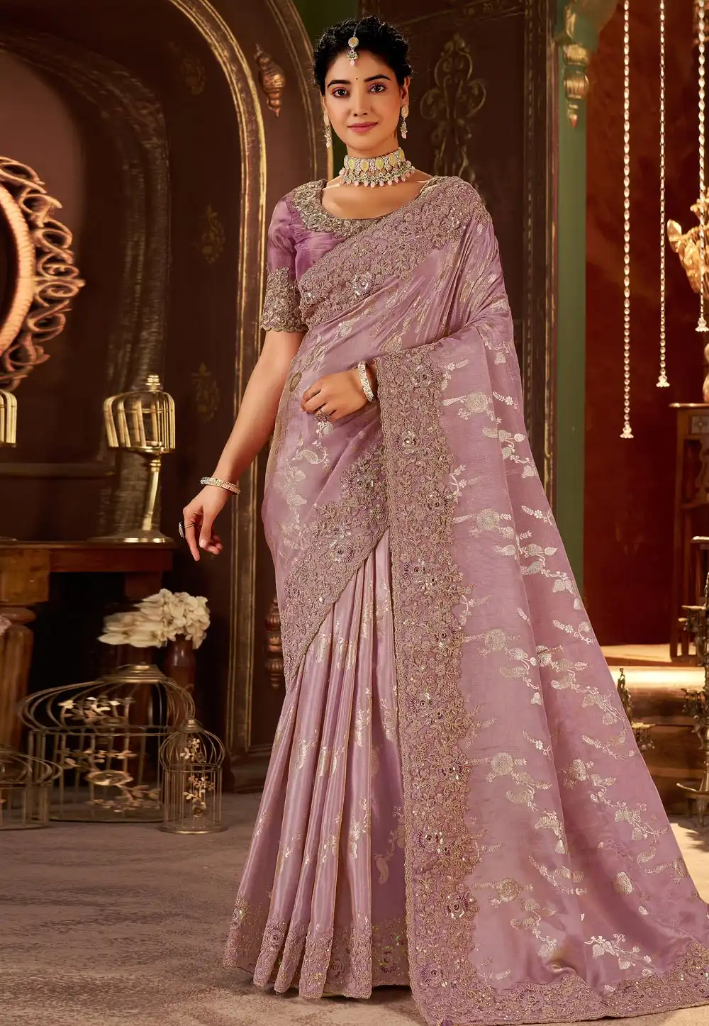 Lavender Silk Saree With Blouse 321689