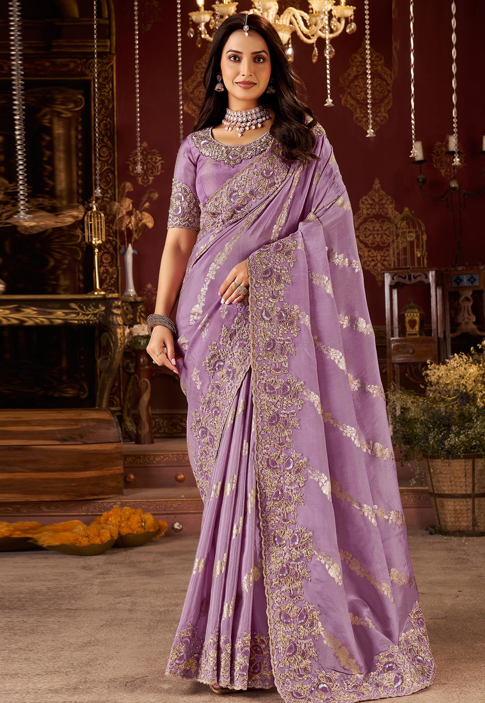 Lavender Silk Saree With Blouse 321693