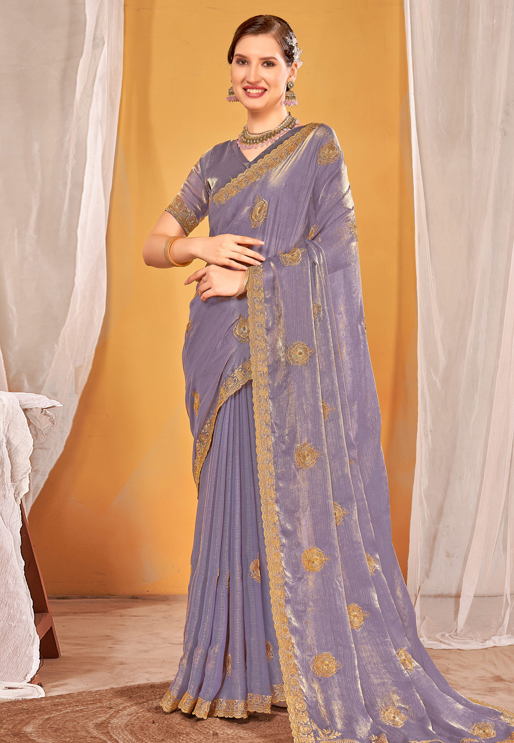 Lavender Silk Saree With Blouse 311498