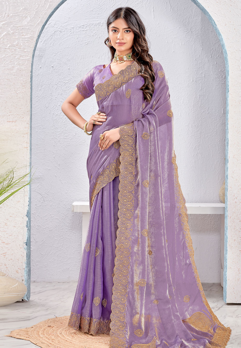 Lavender Silk Saree With Blouse 311941