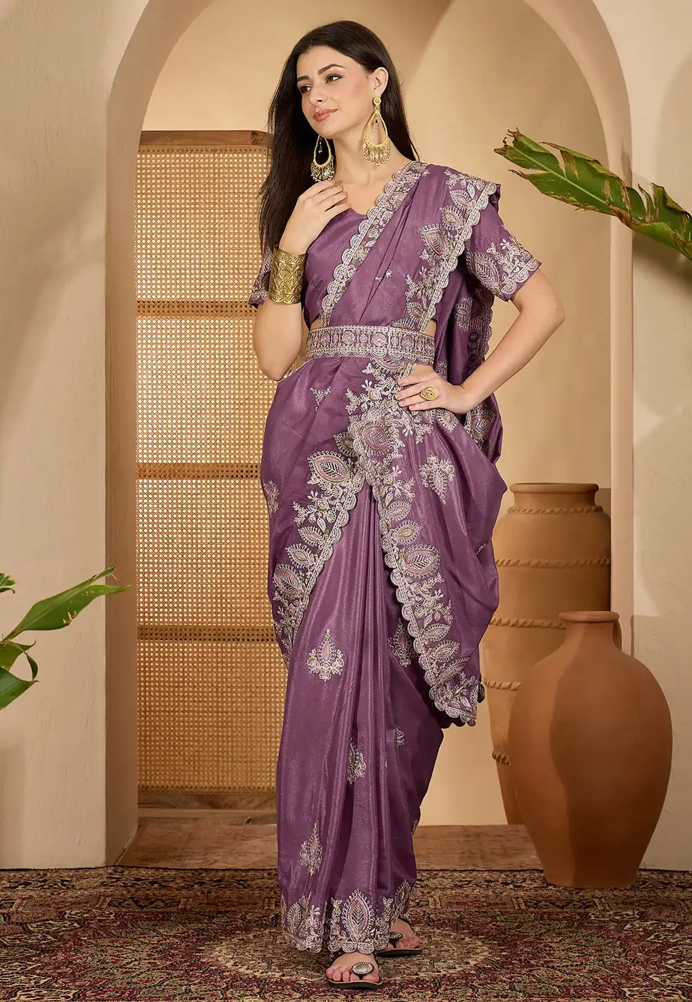 Lavender Silk Saree With Blouse 316755