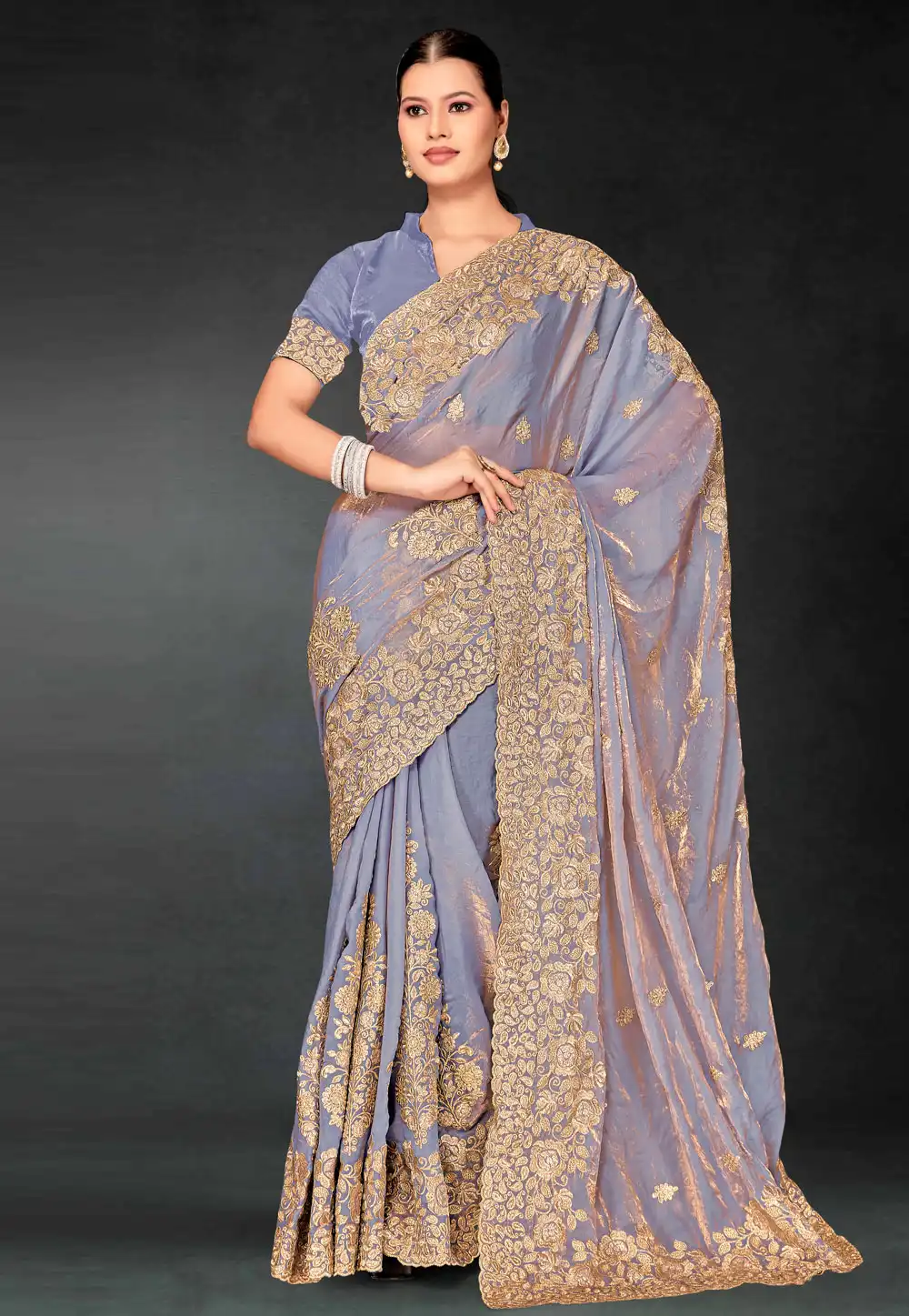 Lavender Silk Saree With Blouse 312839