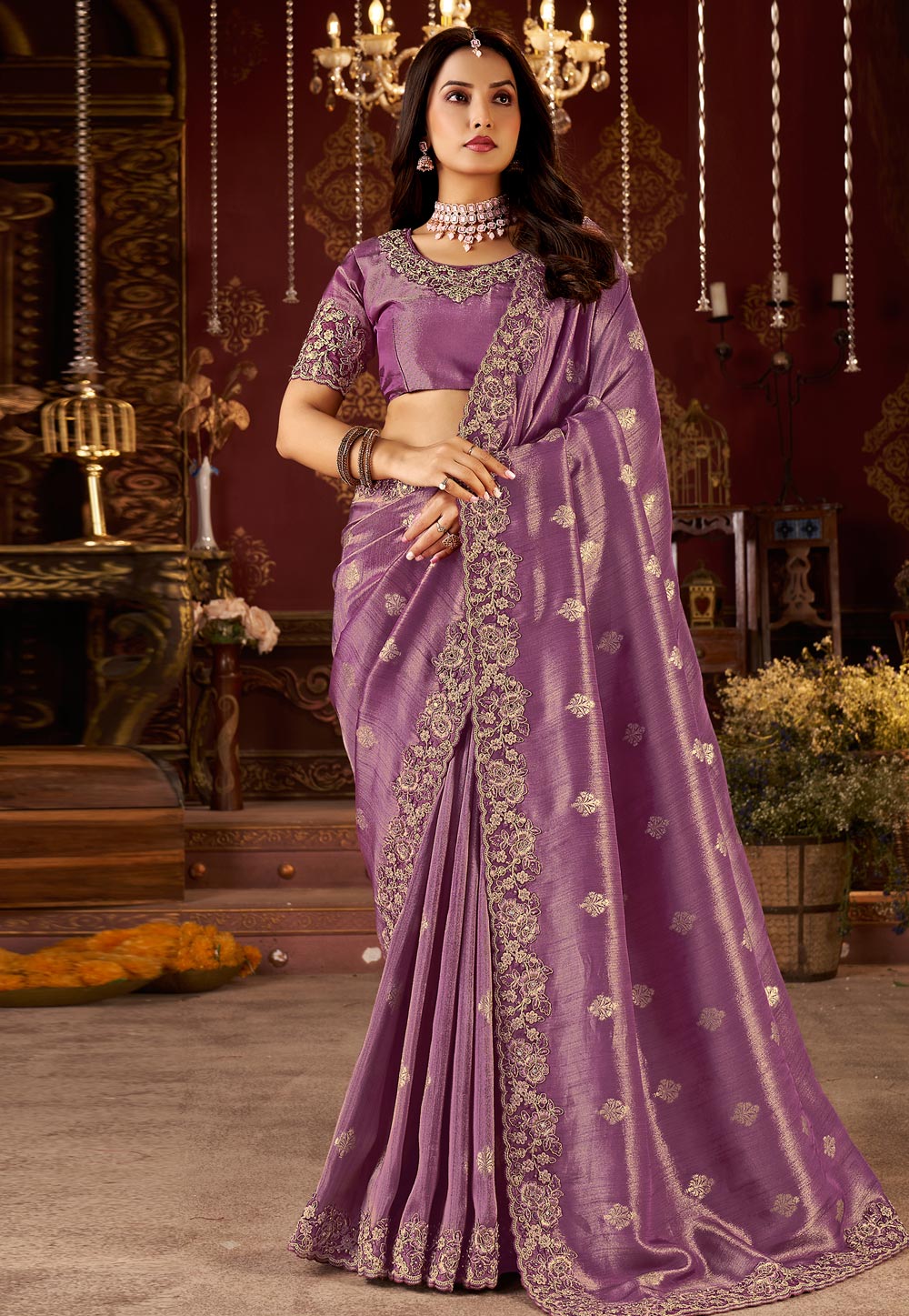 Lavender Silk Saree With Blouse 321704