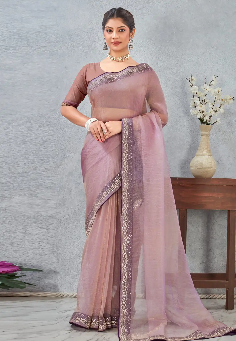 Lavender Silk Saree With Blouse 318649