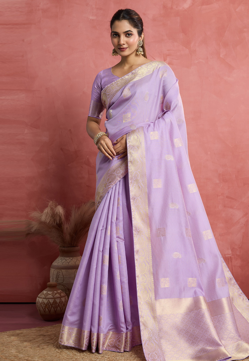 Lavender Silk Saree With Blouse 312628