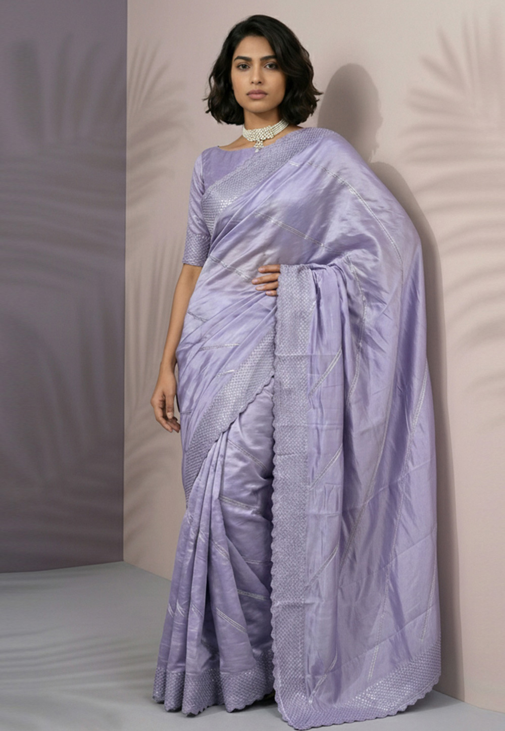 Lavender Silk Saree With Blouse 326703