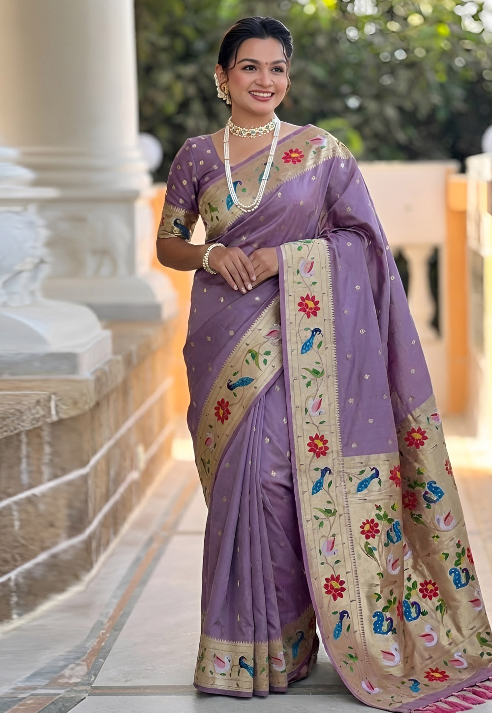 Lavender Silk Saree With Blouse 328044