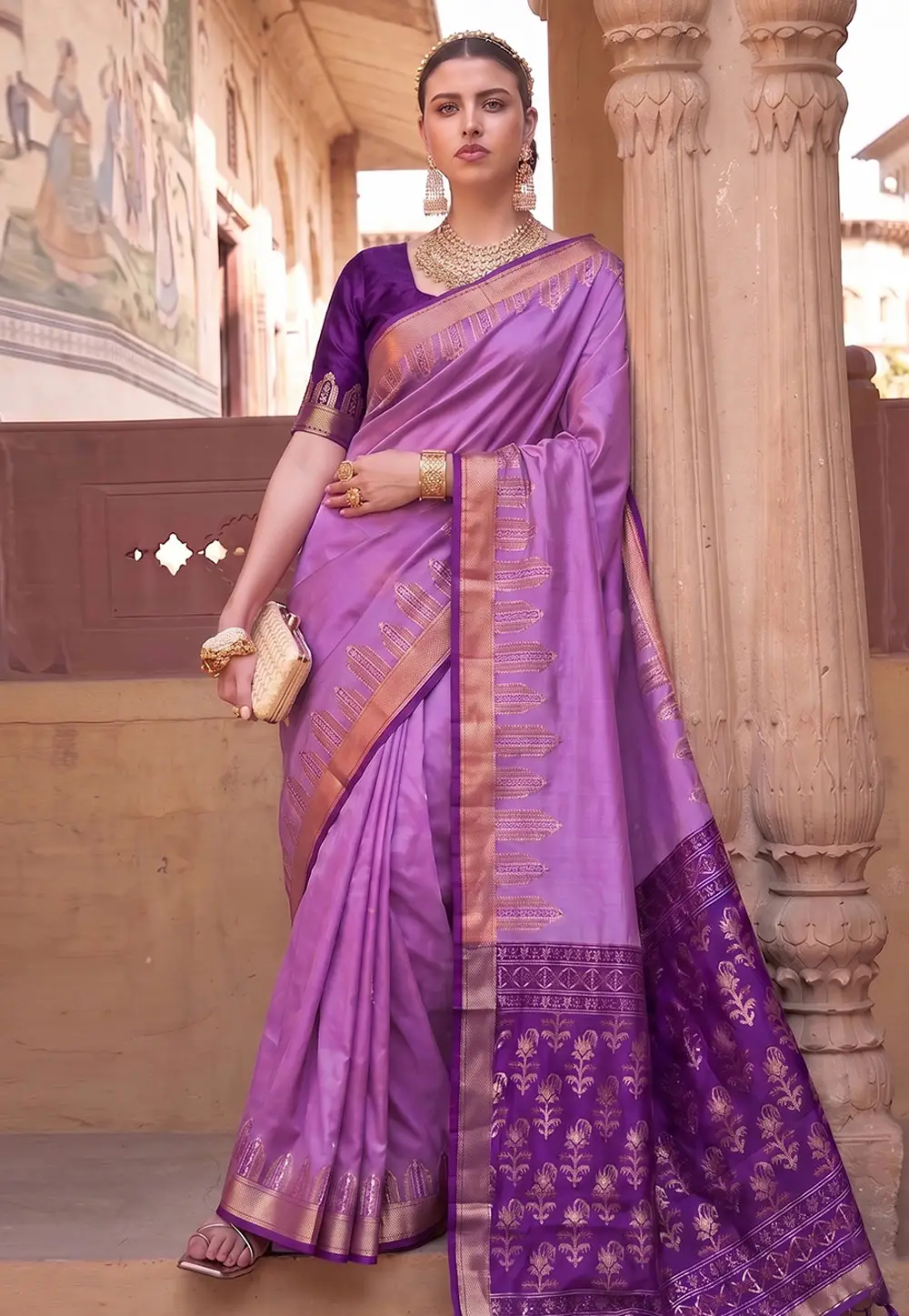 Lavender Silk Saree With Blouse 333643
